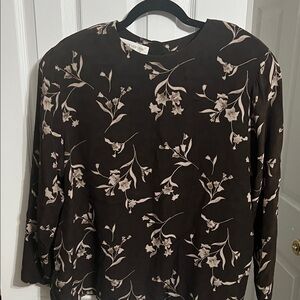 Jones New York Brown and Tan Floral Blouse
